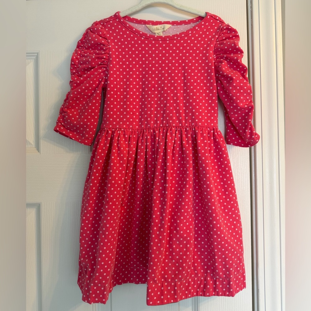 Matilda Jane Jersey Dress Size 4T Stretch Polka Dot Pink Princess Sleeve Easter